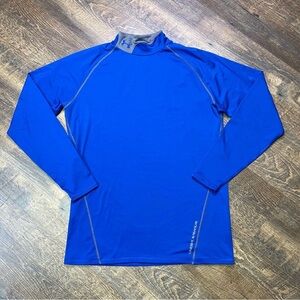 Under Armour Fitted Mock Neck Training Shirt Men's Large Blue Gray Coldgear